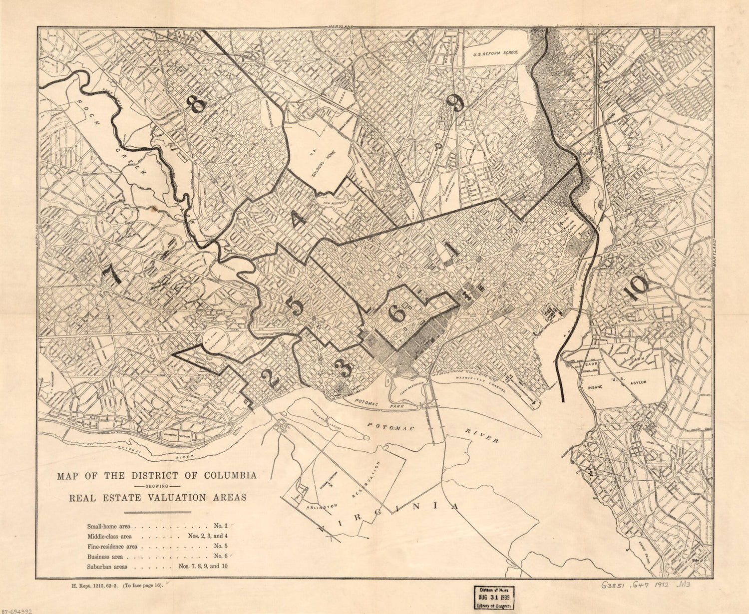 This old map of Map of the District of Columbia Showing Real Estate Valuation Areas from 1912 was created by  United States. Congress House in 1912