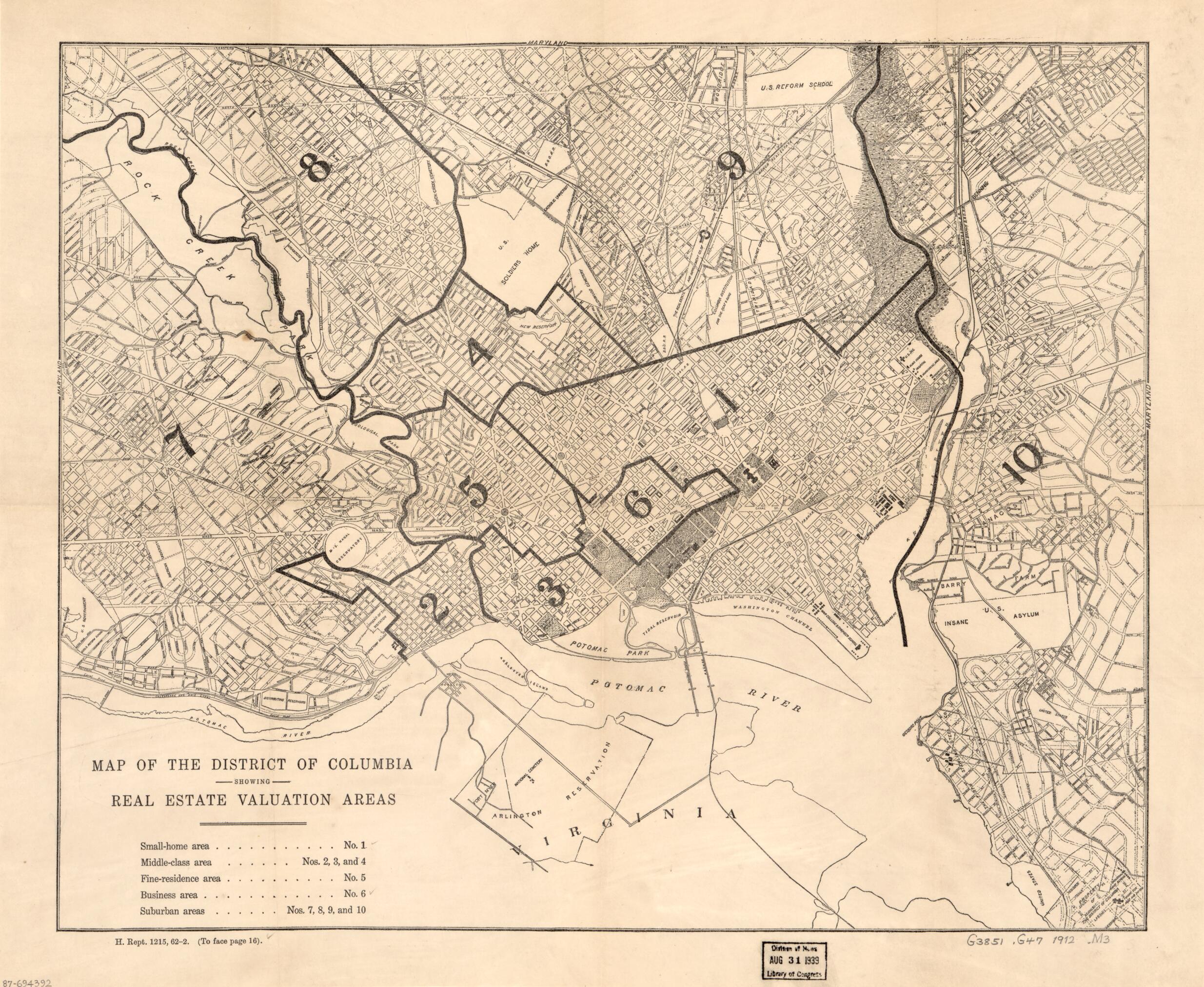 This old map of Map of the District of Columbia Showing Real Estate Valuation Areas from 1912 was created by  United States. Congress House in 1912