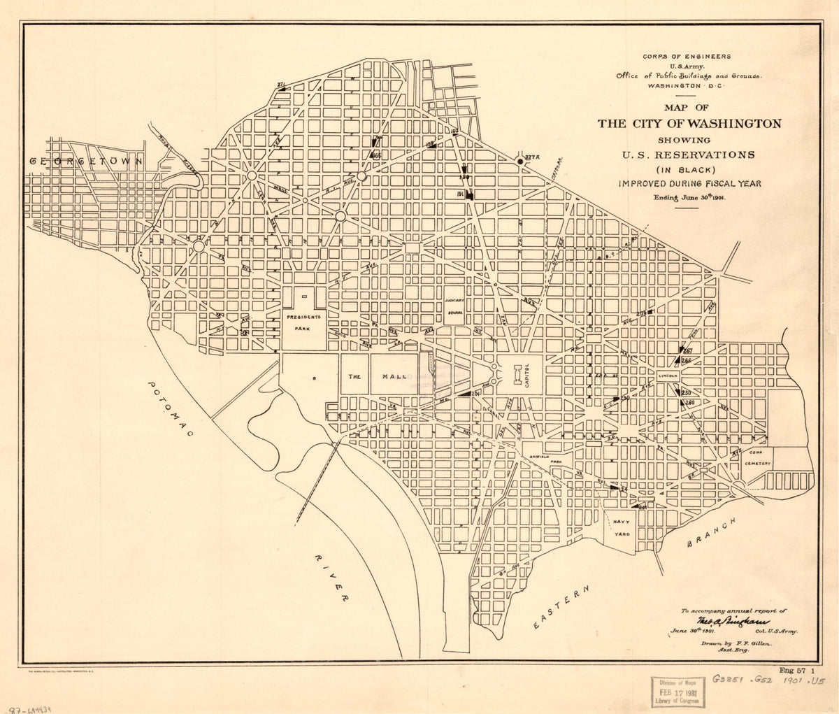 Map of the City of Washington Showing U.S. Reservations : (in Black) Improved During Fiscal Year Ending June 30th 1901 by Relic Map Company