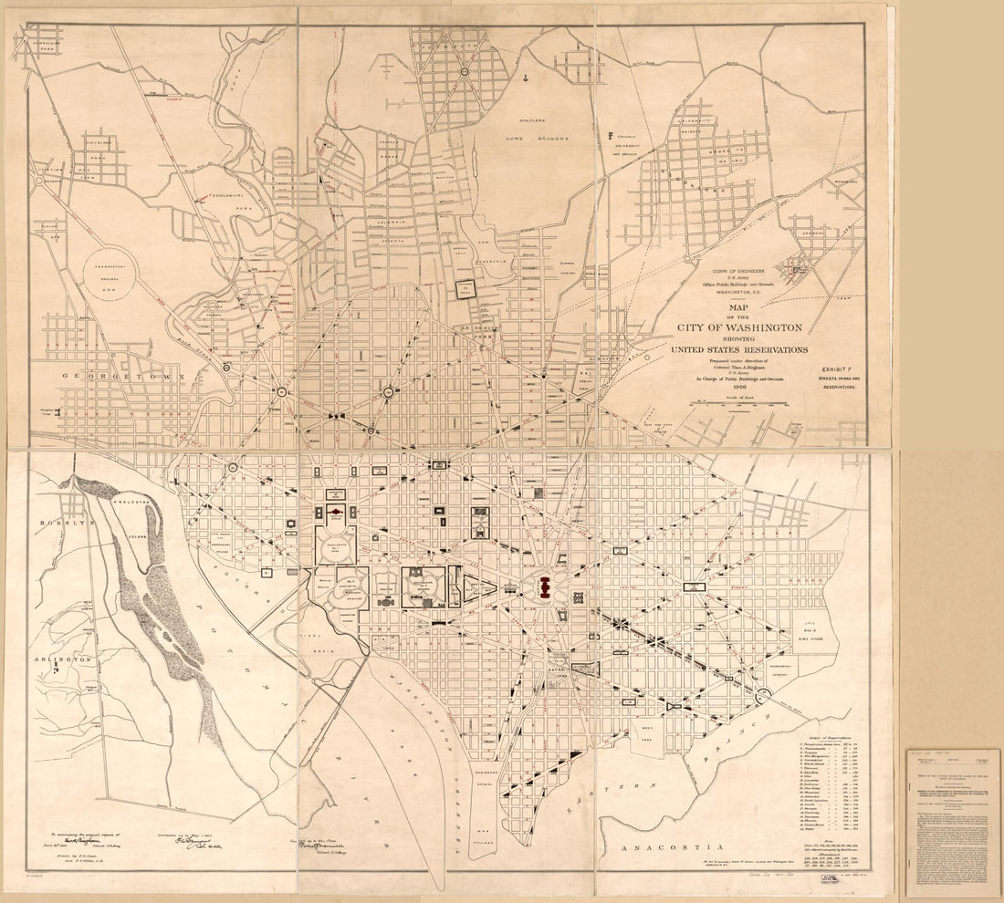 This old map of Map of the City of Washington Showing United States Reservations from 1908 was created by Theo. A. (Theodore Alfred) Bingham, Chas. S. (Charles Summers) Bromwell, F. F. Gillen, F. D. Owen,  United States. Congress Senate,  United States. 