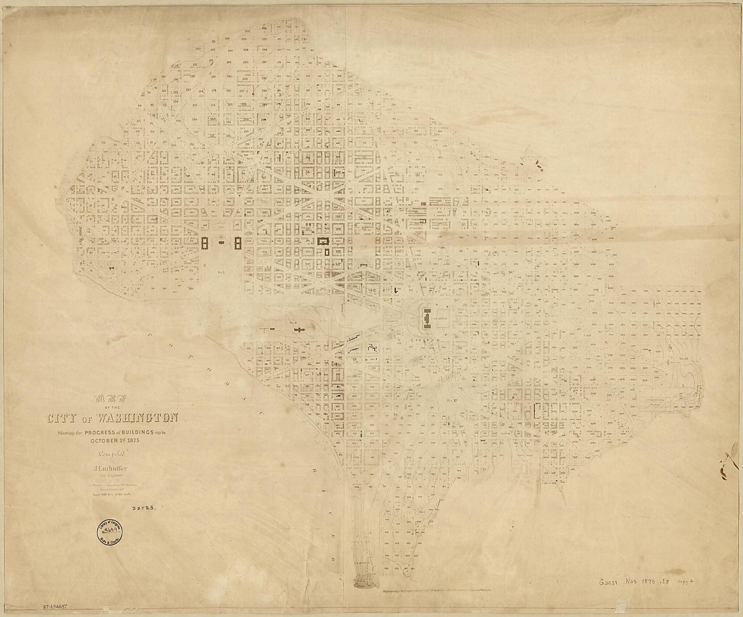 This old map of Map of the City of Washington Showing the Progress of Buildings Up to October 1st from 1873 was created by J. (Joseph) Enthoffer in 1873