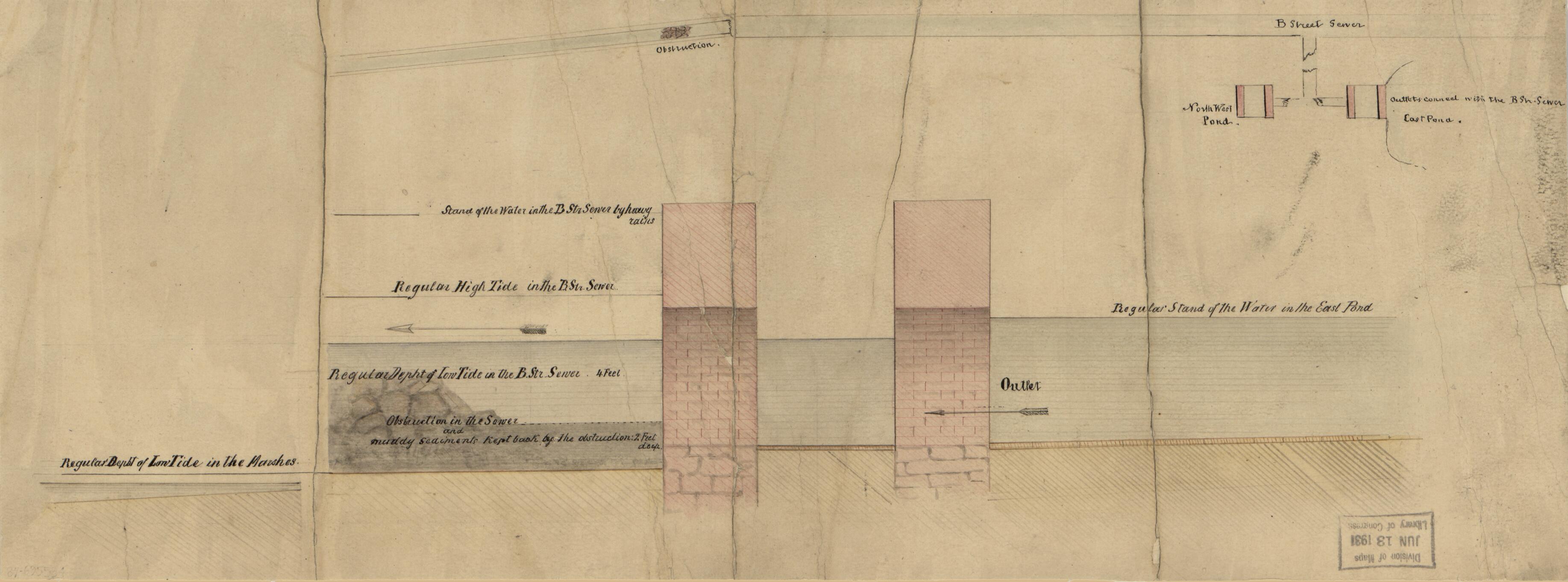 This old map of Map of B Street Sewer and Associated Ponds, Washington D.C. from 1800 was created by  in 1800