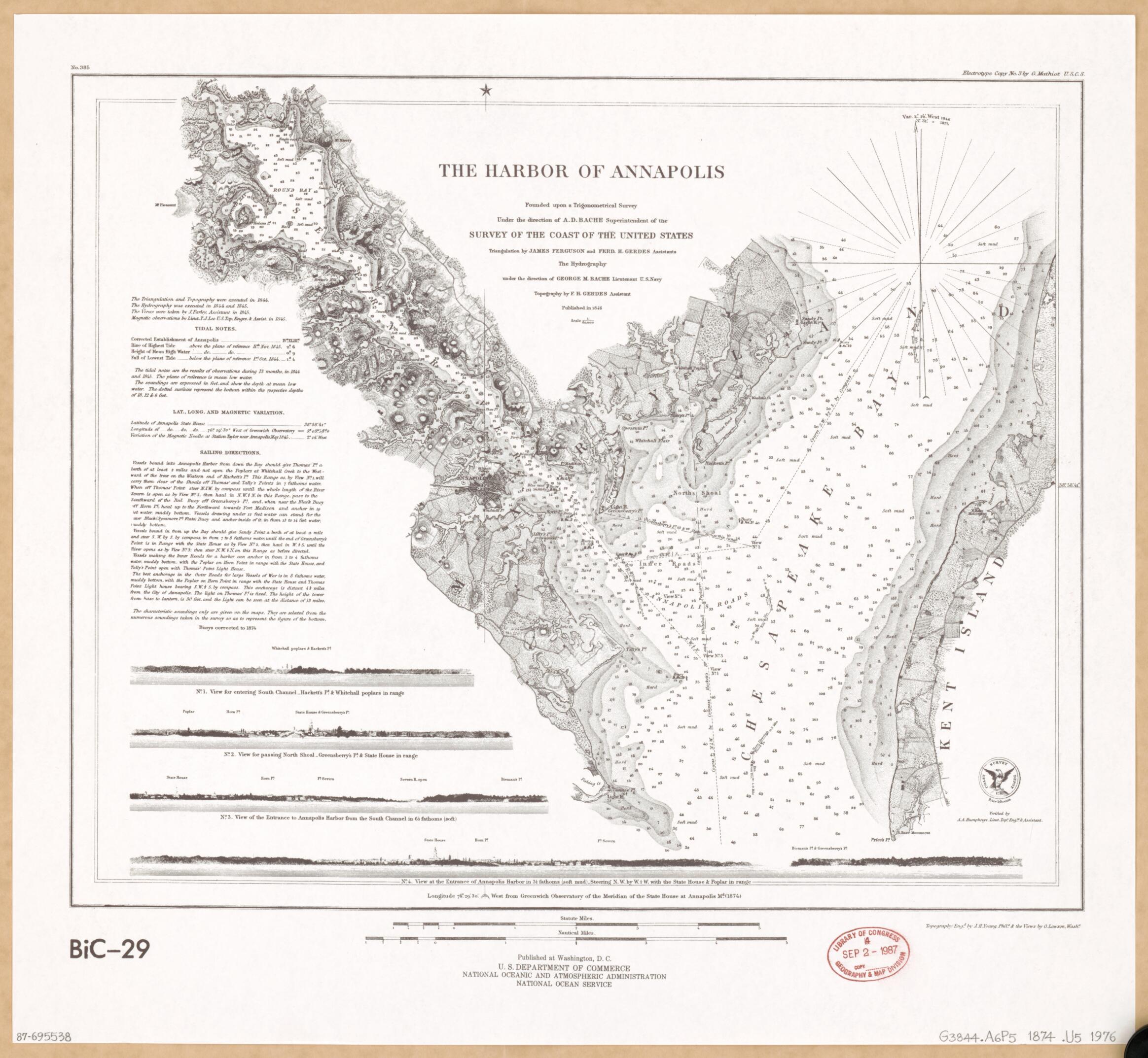 This old map of The Harbor of Annapolis : Founded Upon a Trigonometrical Survey from 1874 was created by A. D. (Alexander Dallas) Bache,  United States Coast Survey,  United States. National Ocean Service in 1874