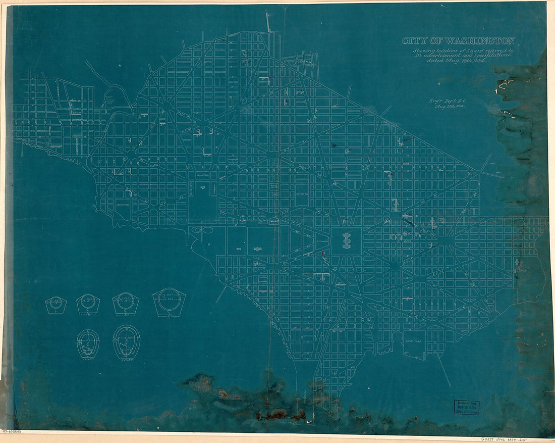 This old map of City of Washington Showing Location of Sewers Referred to In Advertisement and Specifications Dated Aug. 16th from 1884 was created by  District of Columbia. Engineer Department in 1884