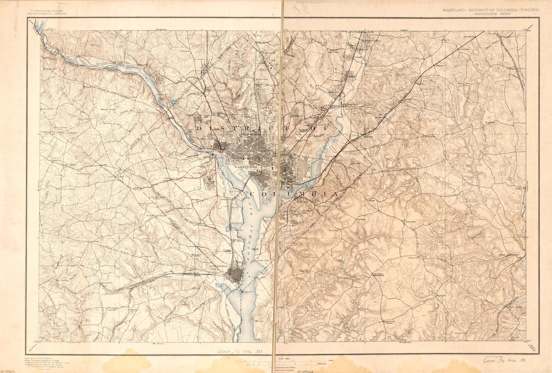 This old map of Map of Washington D.C. Metropolitan Area Showing Roads and Ferries As of from 1792 was created by  Geological Survey (U.S.) in 1792