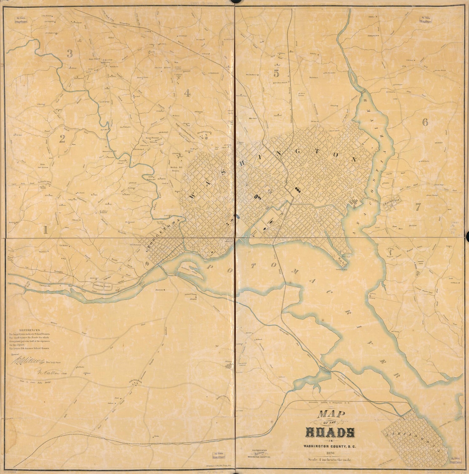 This old map of Map of the Roads In Washington County, D.C from 1870 was created by B. D. (Benjamin D.) Carpenter,  District of Columbia. Office of the Surveyor in 1870