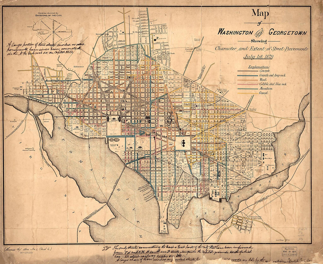 This old map of Map of Washington and Georgetown Showing Character and Extent of Street Pavements : July 1st from 1879 was created by  in 1879