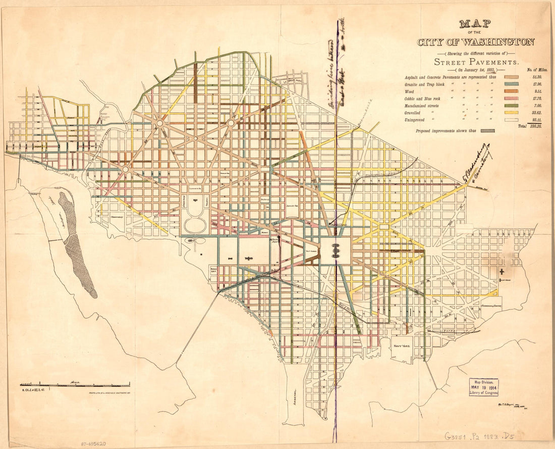 This old map of Map of the City of Washington Showing the Different Varieties of Street Pavements : On Juanuary 1st, from 1883 was created by William T. O. Bruff,  District of Columbia. Engineer Department in 1883