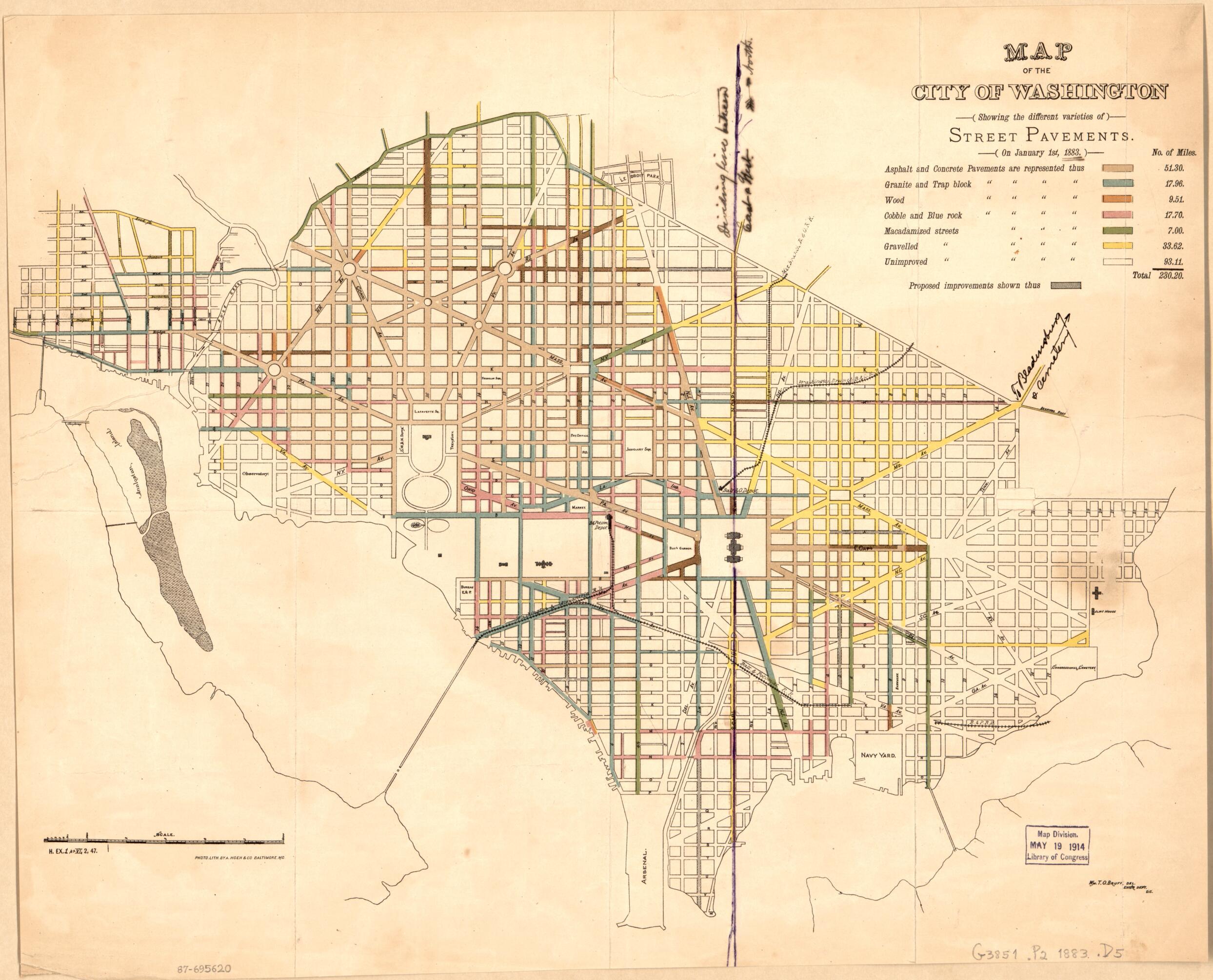 This old map of Map of the City of Washington Showing the Different Varieties of Street Pavements : On Juanuary 1st, from 1883 was created by William T. O. Bruff,  District of Columbia. Engineer Department in 1883