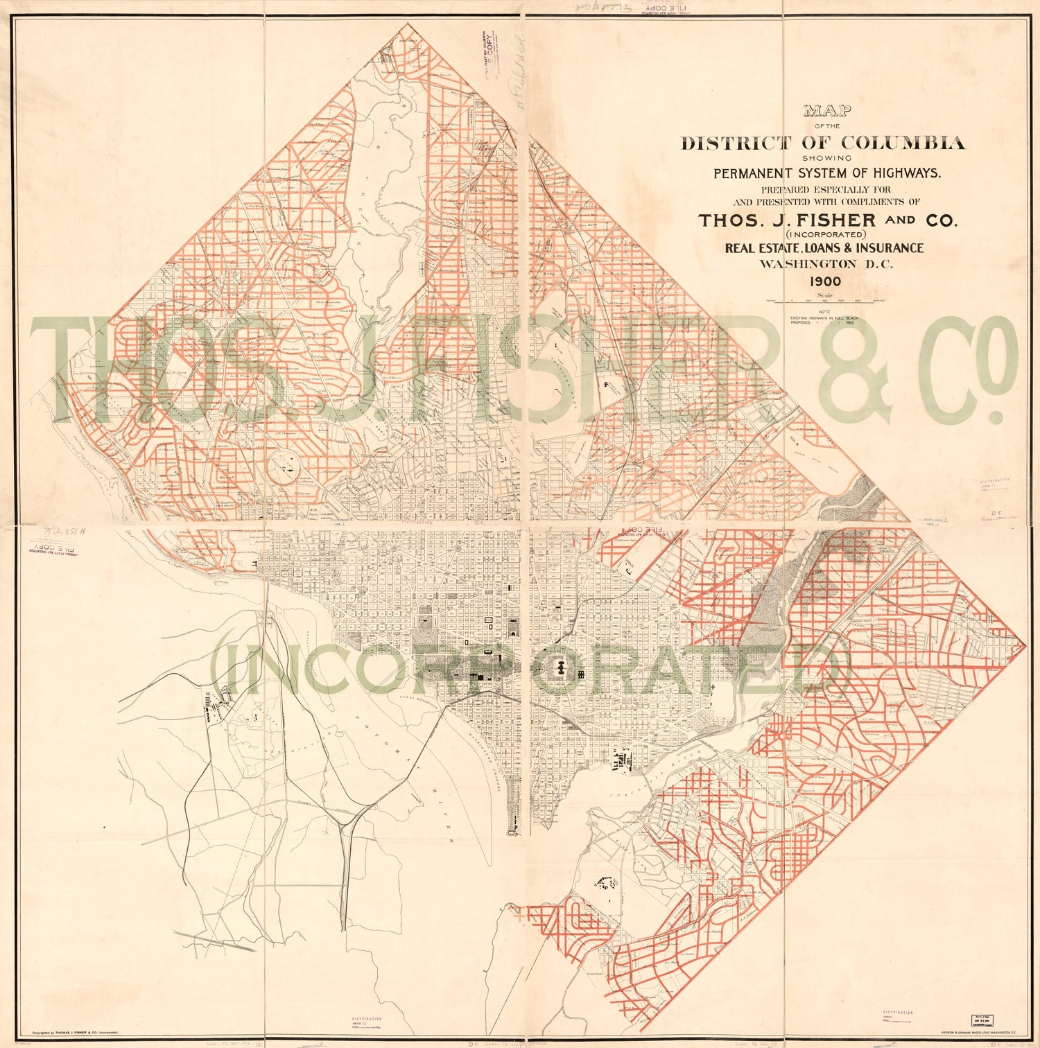 This old map of Map of the District of Columbia Showing Permanent System of Highways from 1900 was created by  Thos. J. Fisher and Co in 1900