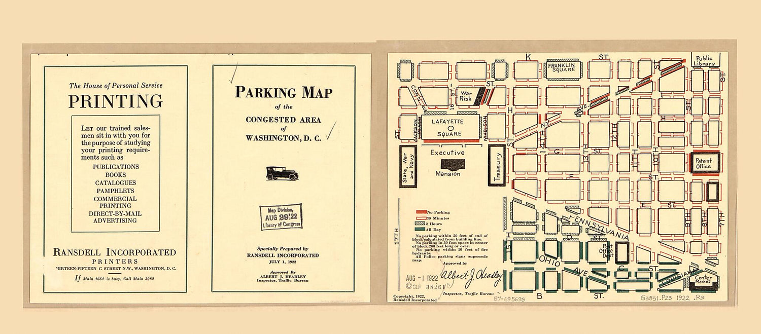 This old map of Parking Map of the Congested Area of Washington, D.C from 1922 was created by  Ransdell Incorporated in 1922