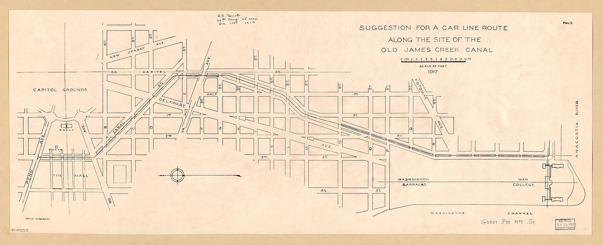 This old map of Suggestion for a Car Line Route Along the Site of the Old James Creek Canal from 1918 was created by  in 1918