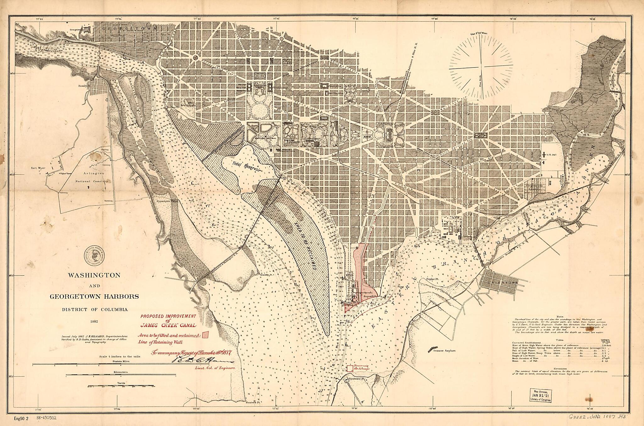 This old map of Proposed Improvement of James Creek Canal from 1887 was created by Peter C. (Peter Conover) Hains, J. E. (Julius Erasmus) Hilgard,  U.S. Coast and Geodetic Survey in 1887