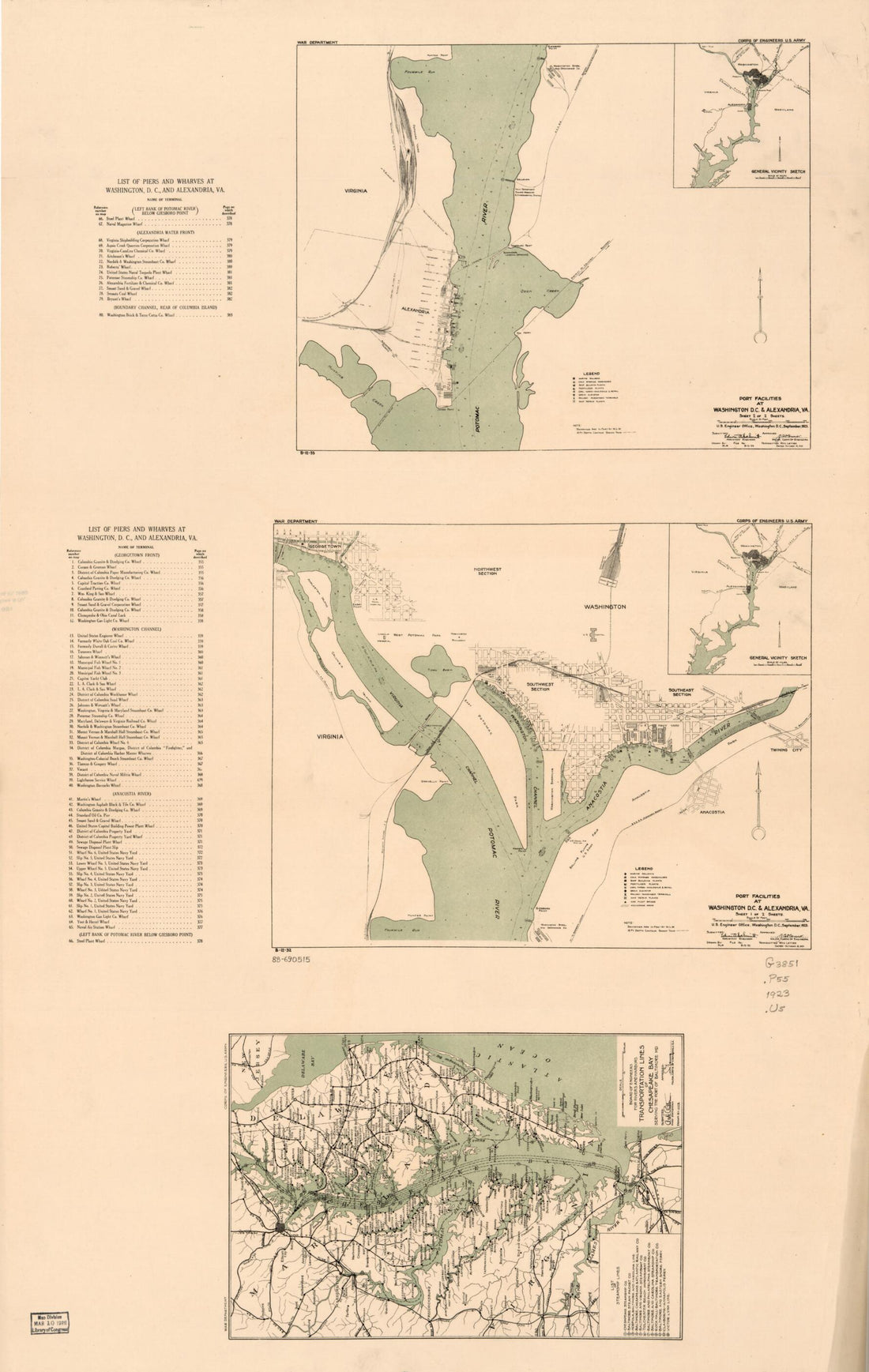 This old map of Port Facilities at Washington D.C. &amp; Alexandria, Va from 1923 was created by Edwin A. Schmitt,  United States. Army. Corps of Engineers. Washington District,  United States. Board of Engineers for Rivers and Harbors in 1923