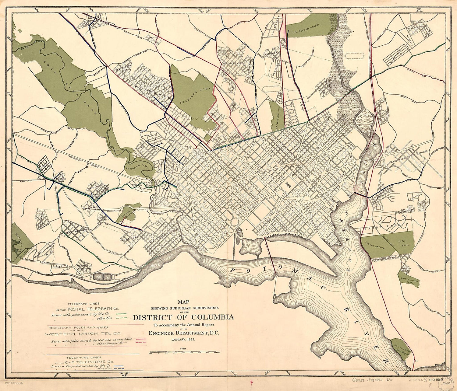 This old map of Map Showing Suburban Subdivisions of the District of Columbia from 1895 was created by  District of Columbia. Engineer Department in 1895