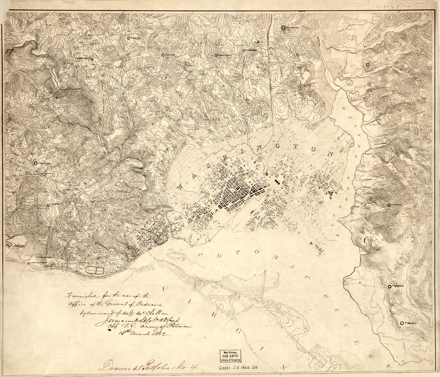 This old map of Map of the Fortifications Within the District of Columbia from 1862 was created by George B. (George Brinton) McClellan,  United States. Army of the Potomac in 1862