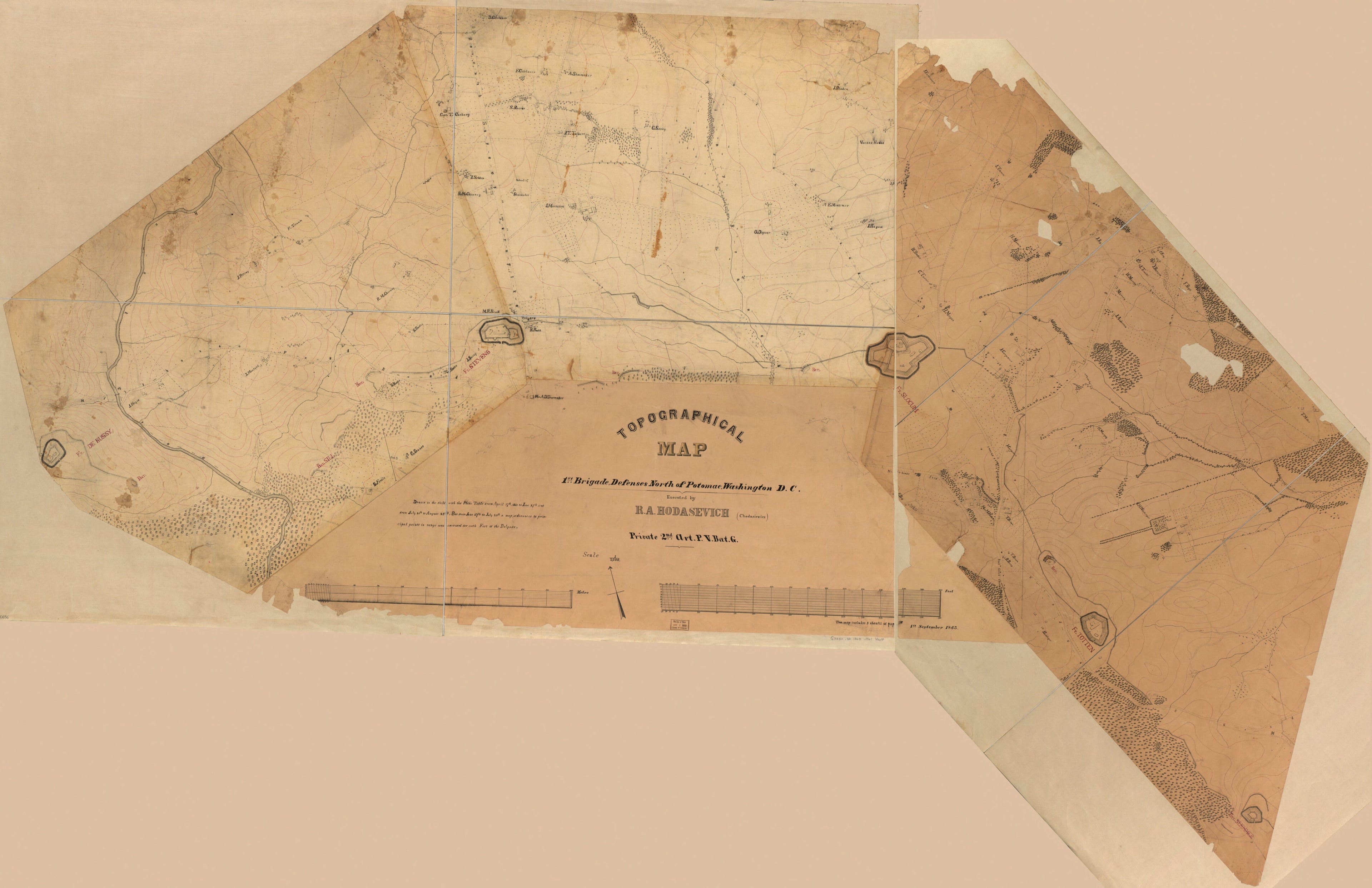 This old map of Topographical Map, 1st Brigade, Defenses North of Potomac, Washington, D.C from 1863 was created by R. A. Hodasevich in 1863