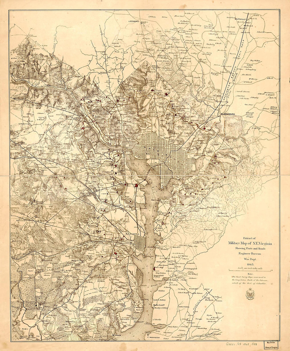 This old map of Extract of Military Map of N.E. Virginia Showing Forts and Roads from 1865 was created by  United States. War Department. Engineer Bureau in 1865