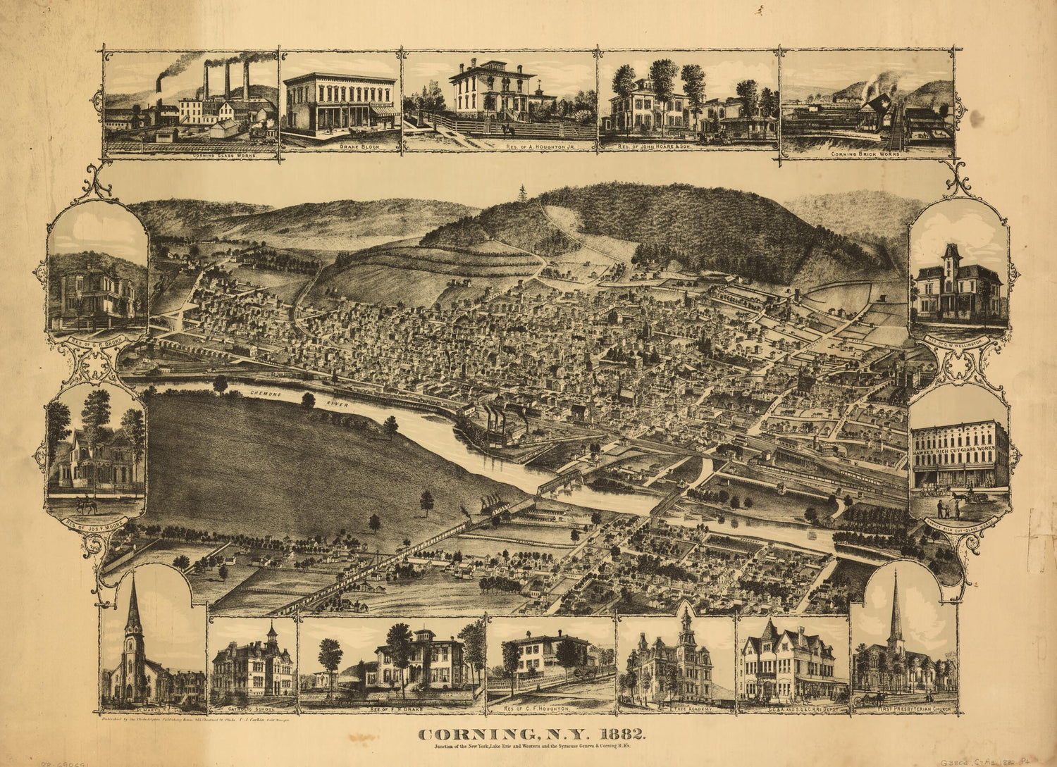 This old map of Corning, New York, from 1882 : Junction of the New York, Lake Erie, and Western and the Syracuse, Geneva &amp; Corning R.R.&