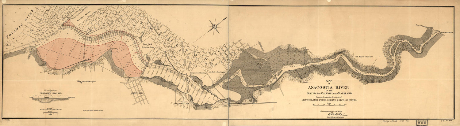 This old map of Map of Anacostia River In the District of Columbia and Maryland from 1891 was created by Peter C. (Peter Conover) Hains,  United States. Army. Corps of Engineers in 1891