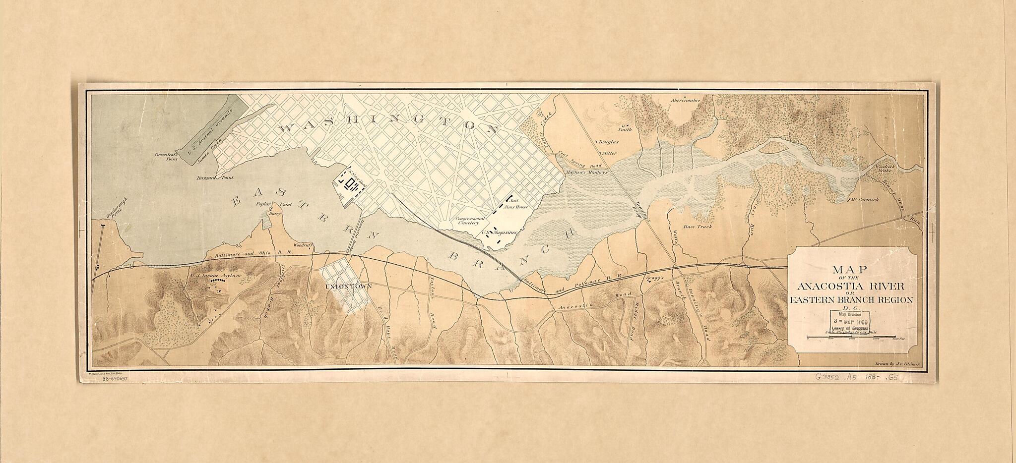 This old map of Map of the Anacostia River Or Eastern Branch Region D.C from 1880 was created by J. V. Glümer,  T. Sinclair &amp; Son in 1880