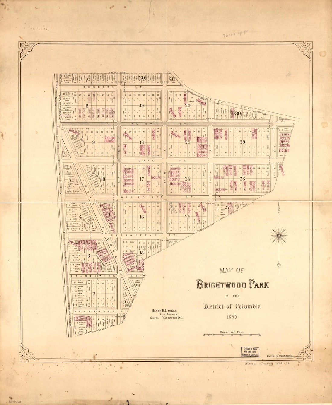 This old map of Map of Brightwood Park In the District of Columbia : from 1890 was created by Wm. H. (William H.) Benton, Henry B. Looker in 1890