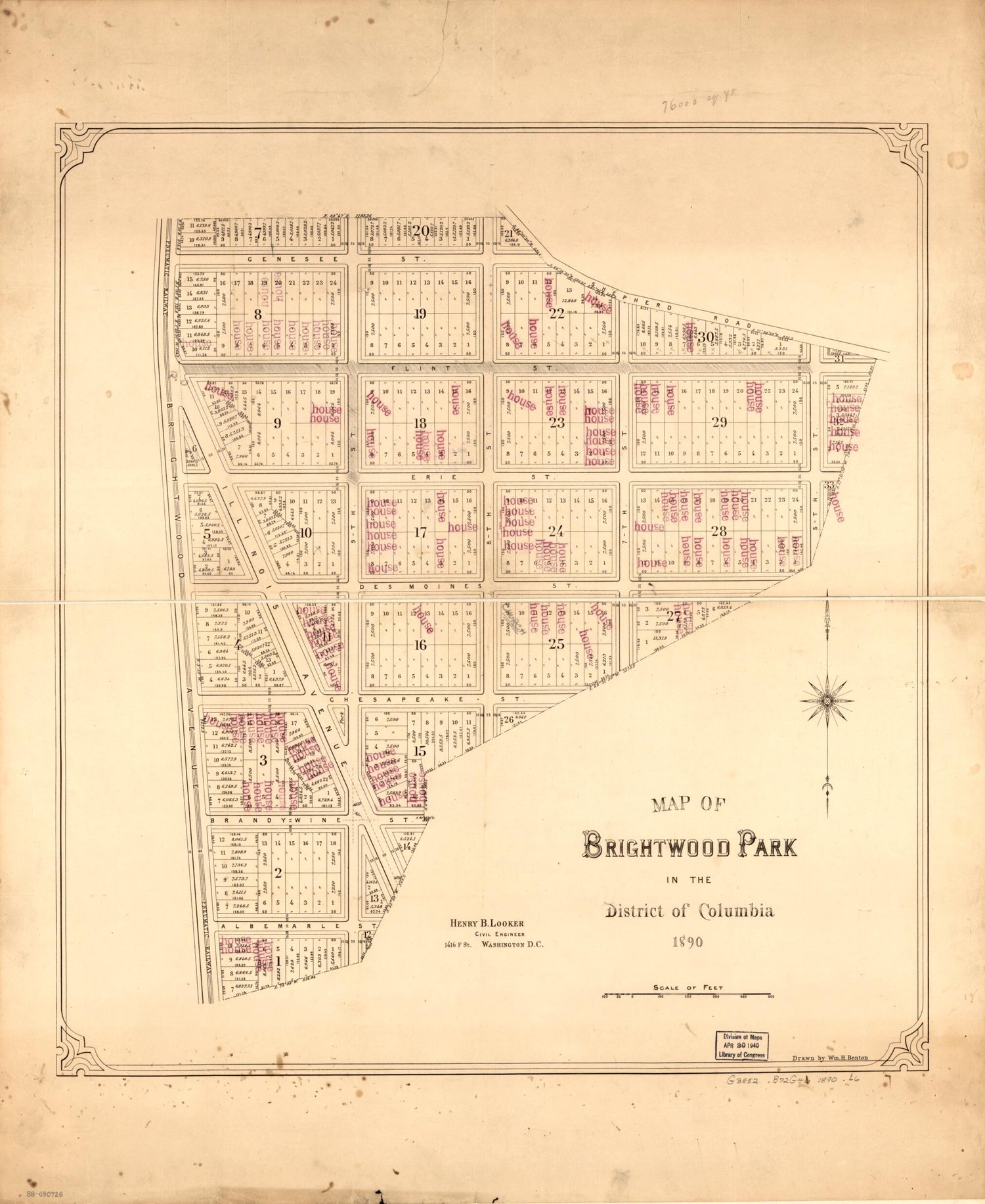 This old map of Map of Brightwood Park In the District of Columbia : from 1890 was created by Wm. H. (William H.) Benton, Henry B. Looker in 1890