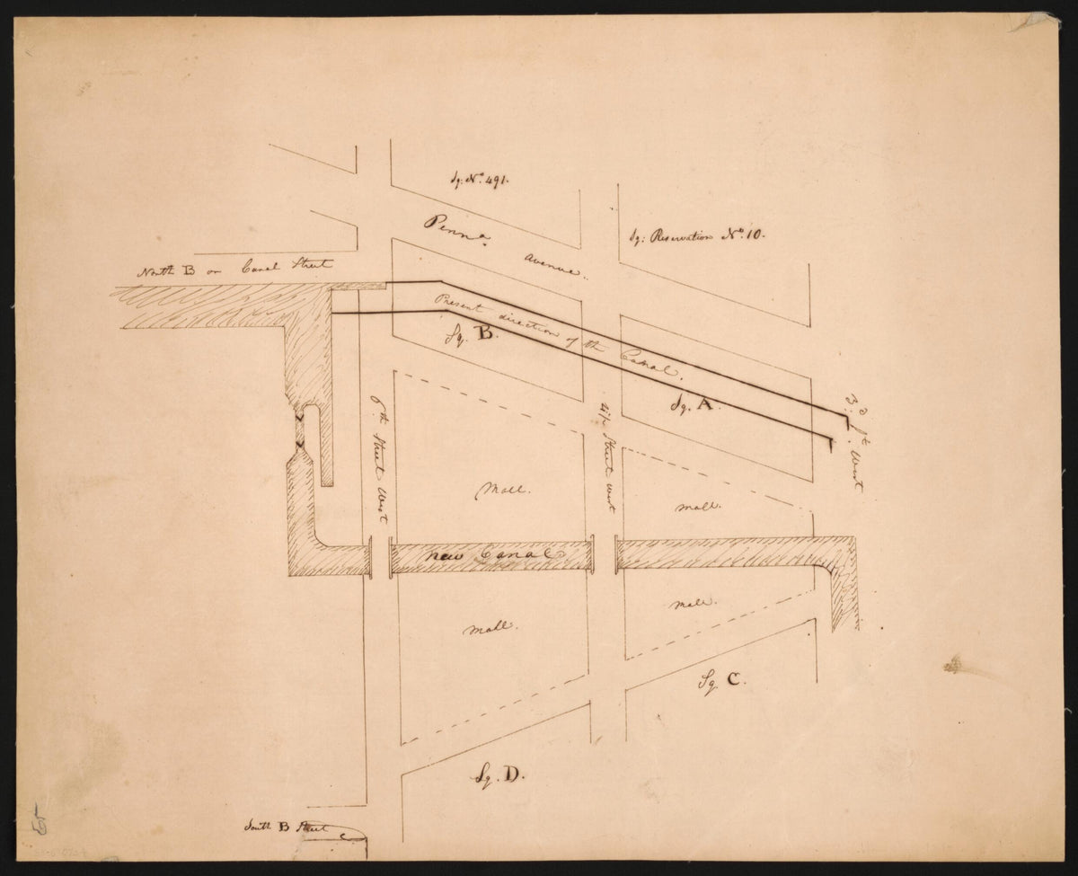 Map of Part of the Washington Canal at the Eastern End of the Mall, Washington D.C. 1810 by Relic Map Company