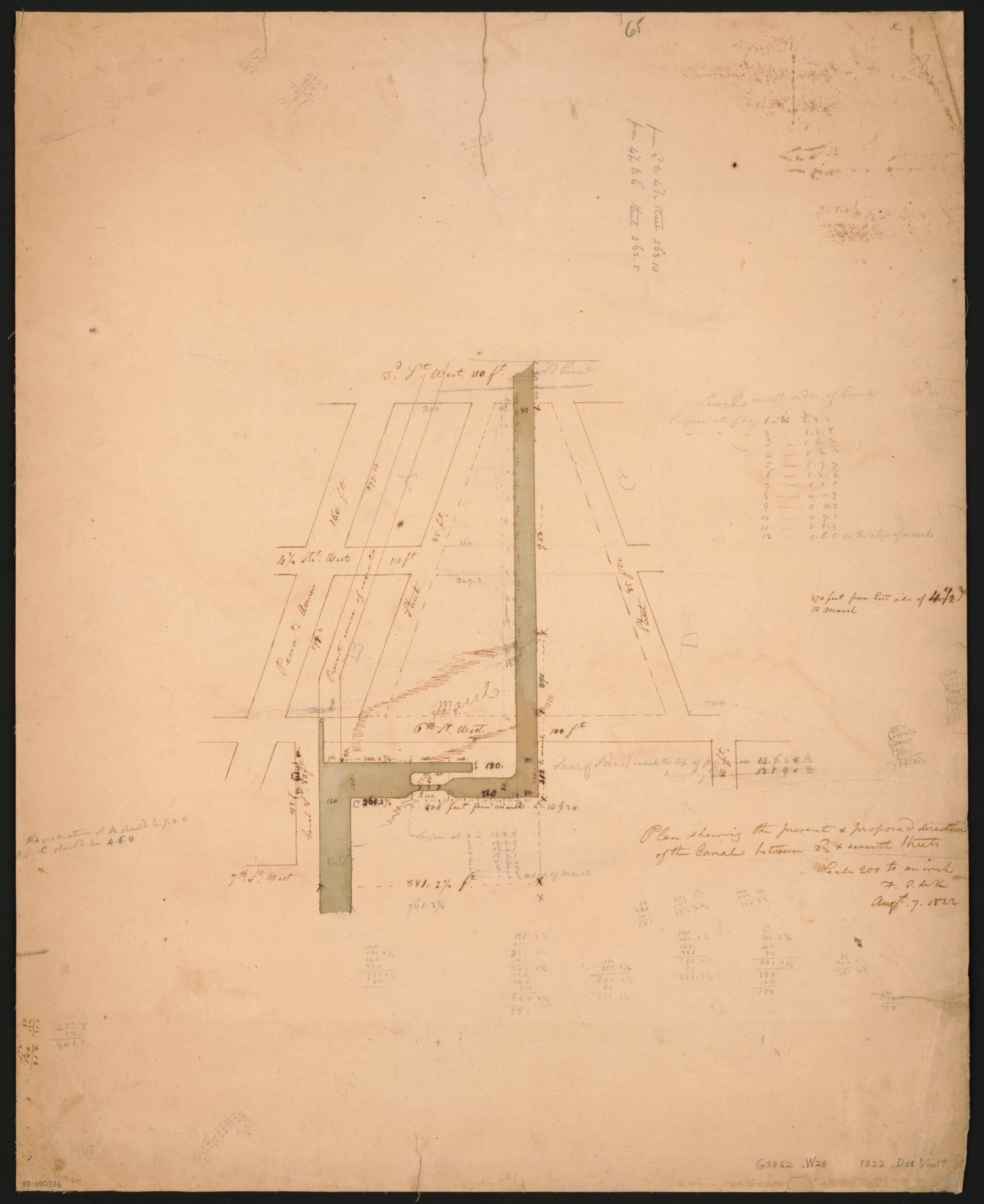 This old map of Plan Shewing the Present &amp; Proposed Direction of the Canal Between 3d &amp; Seventh Streets : Washington D.C. from 1822 was created by F. C. De Krafft,  District of Columbia. Office of the Surveyor in 1822