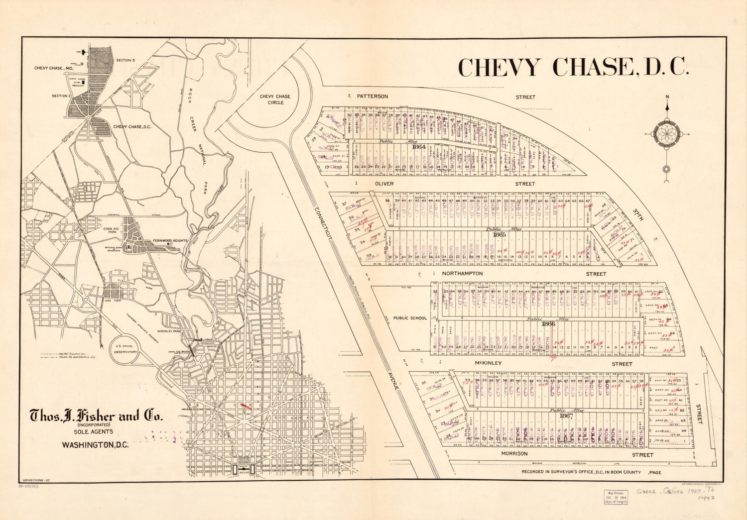 This old map of Chevy Chase, D.C from 1907 was created by  Armstrong,  Thos. J. Fisher and Co in 1907