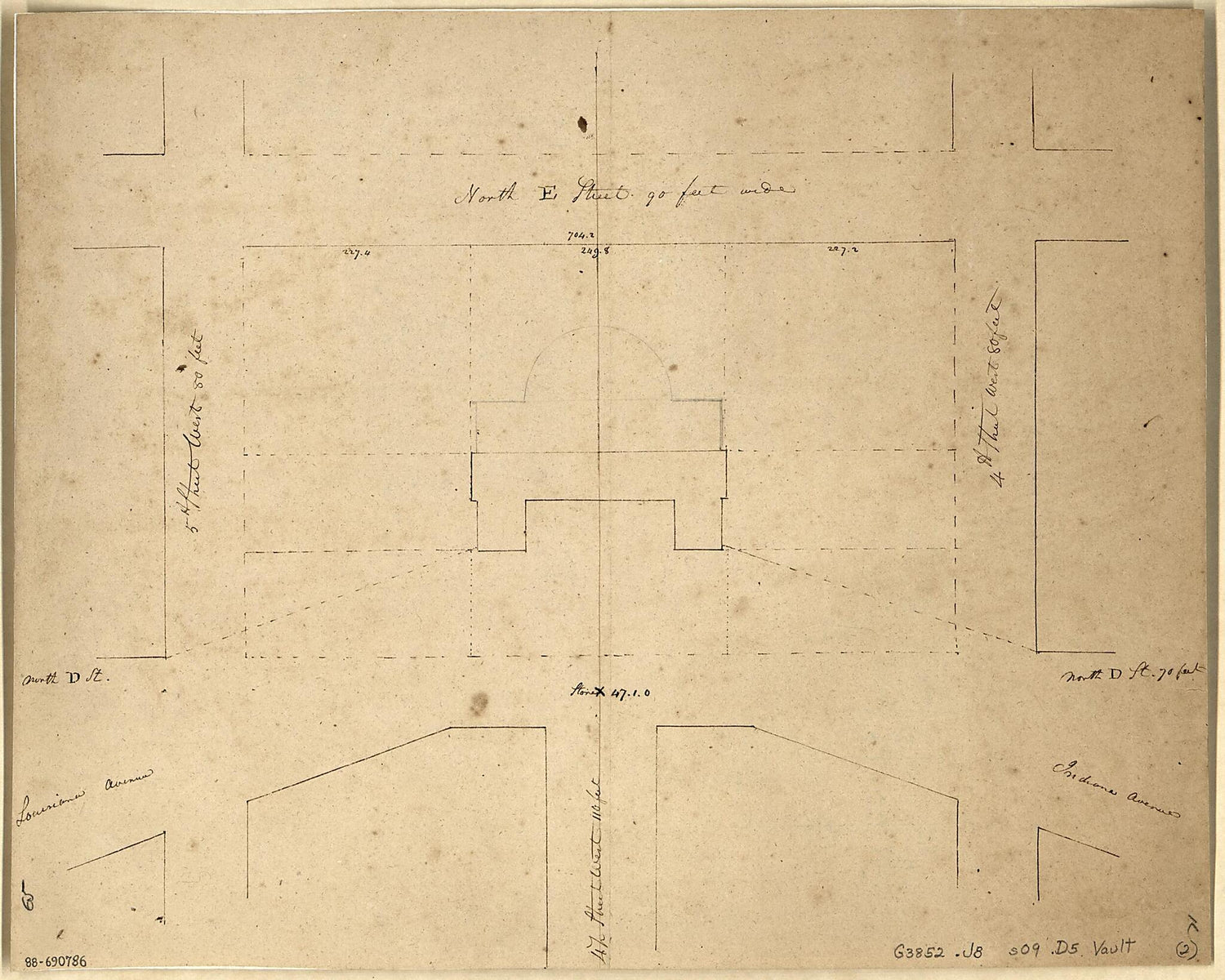 This old map of Plan of the Present Situation of the City Hall On the Square Between North D &amp; E Streets &amp; Between 4th &amp; 5th Streets West from 1826 was created by F. C. De Krafft,  District of Columbia. Office of the Surveyor in 1826