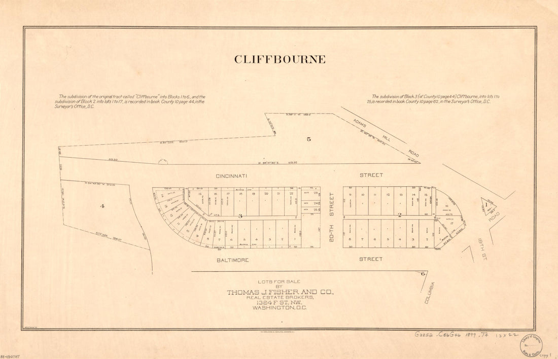 This old map of Cliffbourne : Washington D.C. from 1899 was created by  Armstrong,  Thos. J. Fisher and Co in 1899