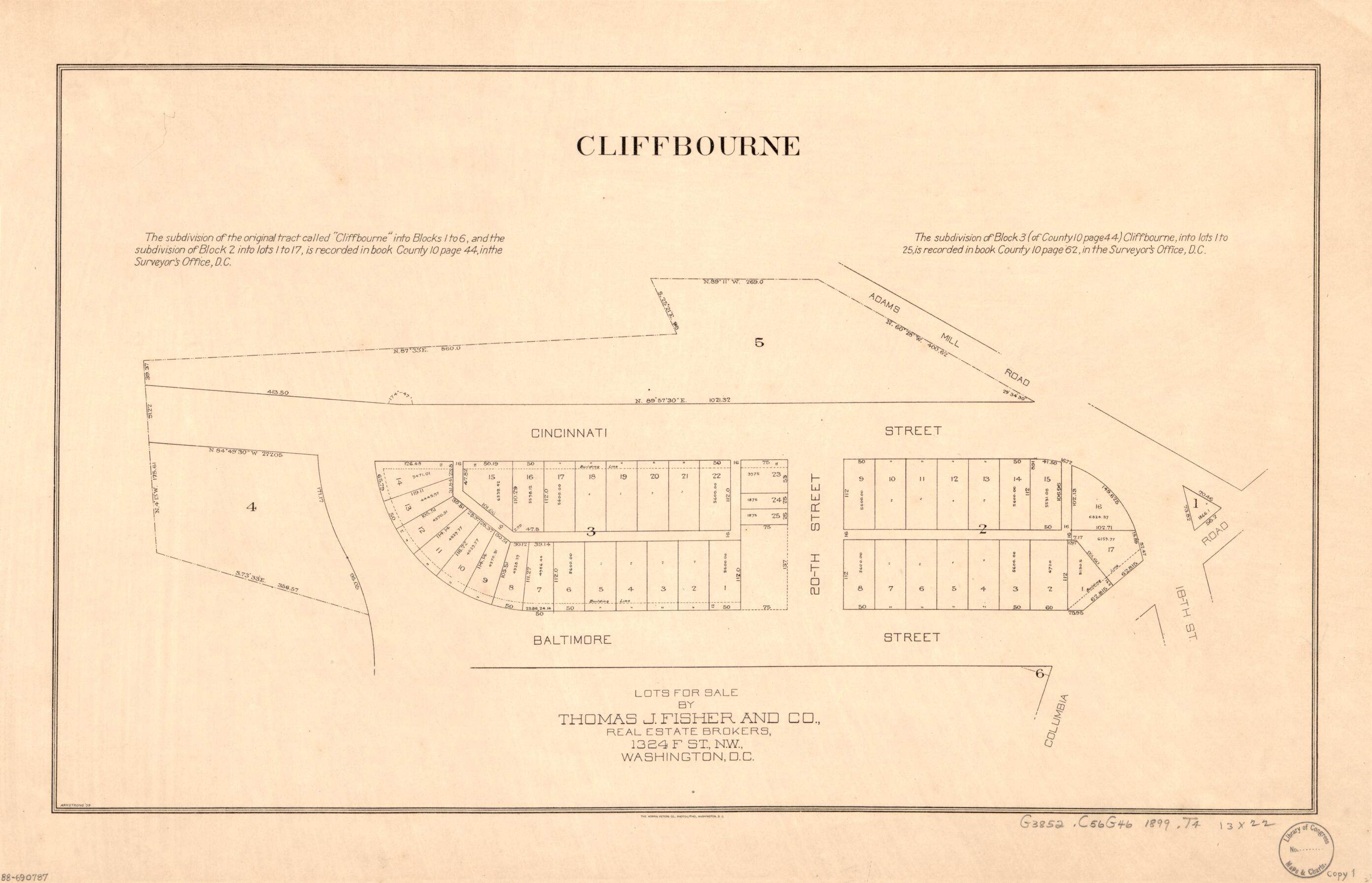 This old map of Cliffbourne : Washington D.C. from 1899 was created by  Armstrong,  Thos. J. Fisher and Co in 1899