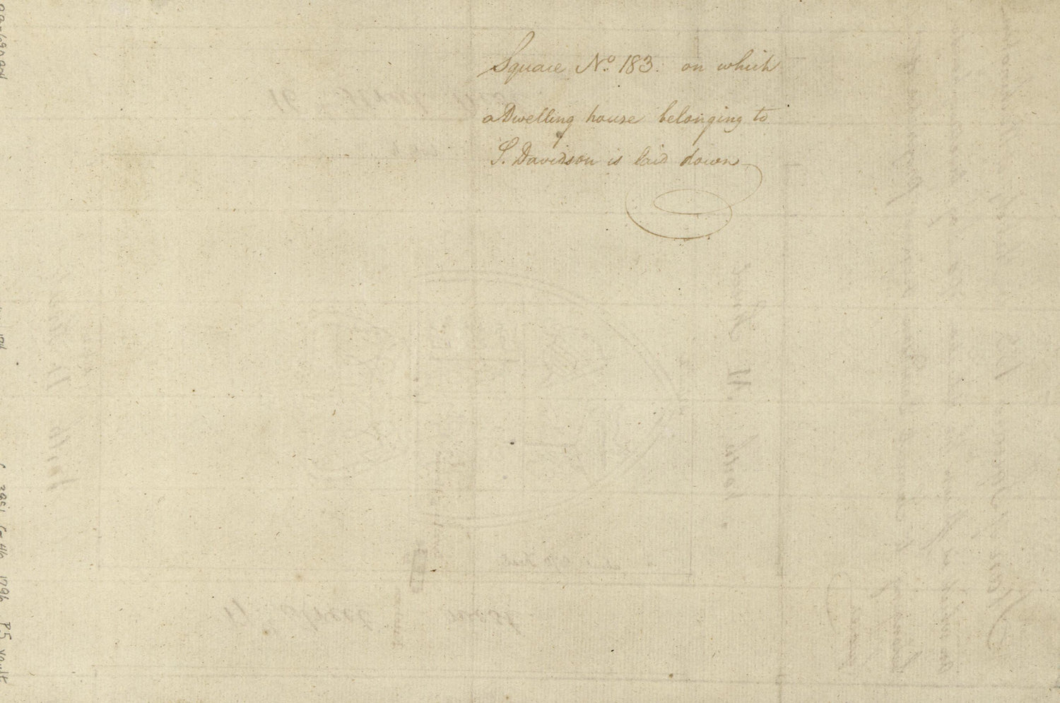 This old map of Plan of Square 183 In the City of Washington On Which Is Shewn the Situation of a Log Dwelling House Belonging to Samuel Davidson, Original Proprietor of the Square from 1796 was created by N. (Nicholas) King in 1796