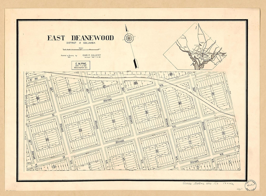 This old map of East Deanewood, District of Colubmia from 1893 was created by Chas. P. (Charles P.) Calvert, E. M. Pine in 1893