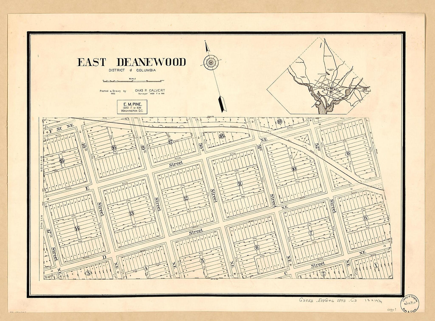 This old map of East Deanewood, District of Colubmia from 1893 was created by Chas. P. (Charles P.) Calvert, E. M. Pine in 1893