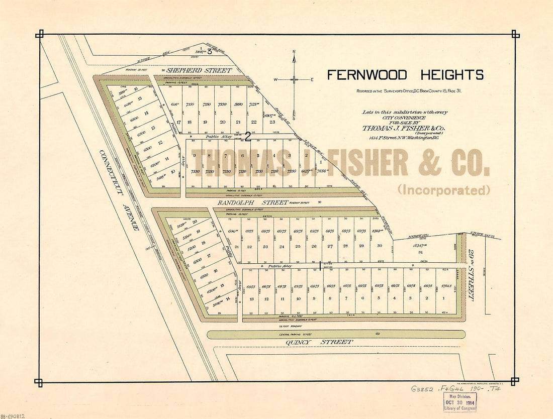 This old map of Fernwood Heights : Washington D.C. from 1900 was created by  Thos. J. Fisher and Co in 1900