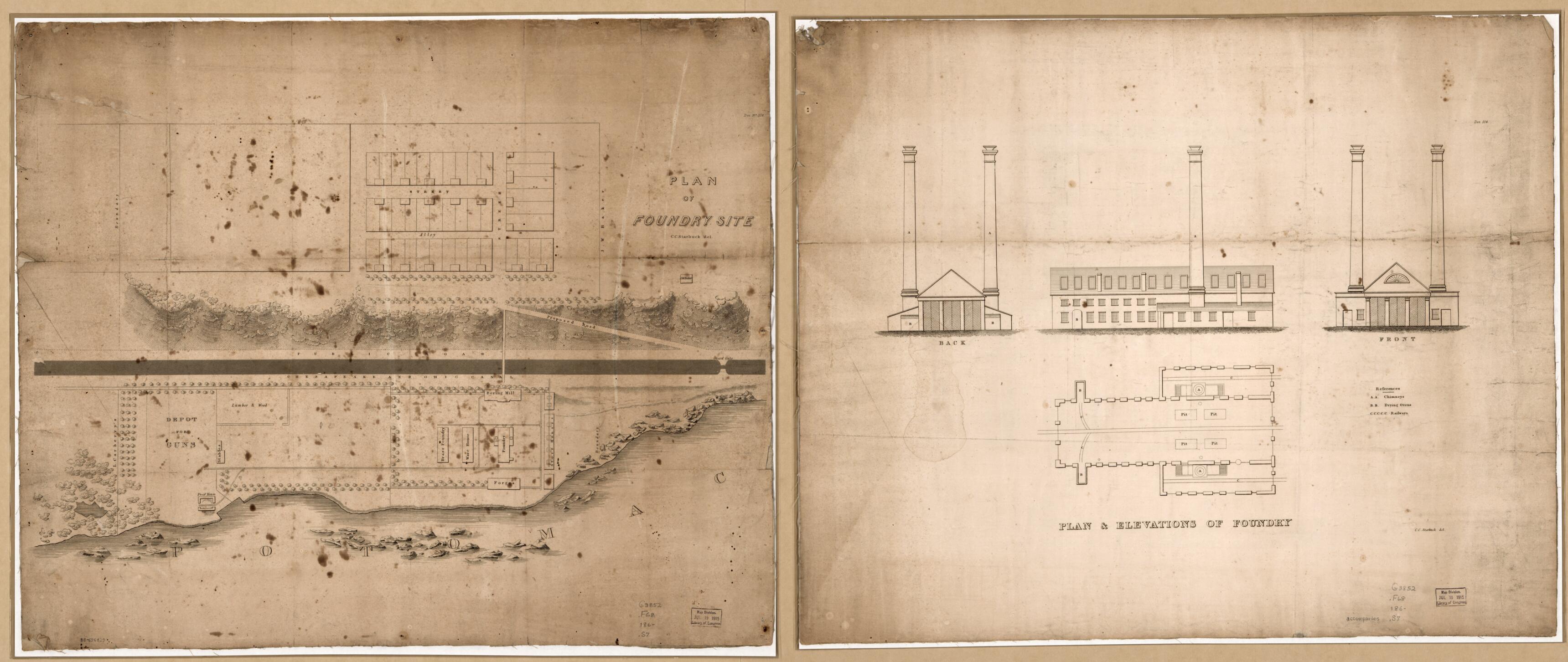 This old map of Plan of Foundry Site : Washington D.C. from 1860 was created by C. C. Starbuck, Hugh T. (Hugh Thomas) Taggart in 1860