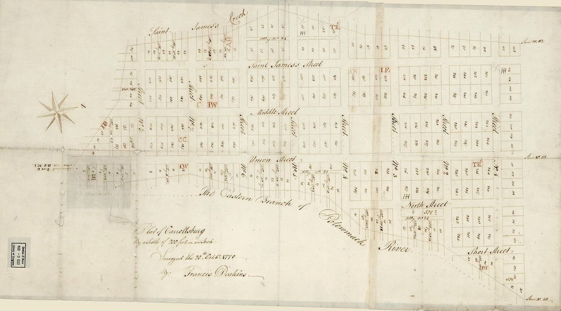 This old map of Plat of Carrollsburg from 1770 was created by Francis Deakins in 1770