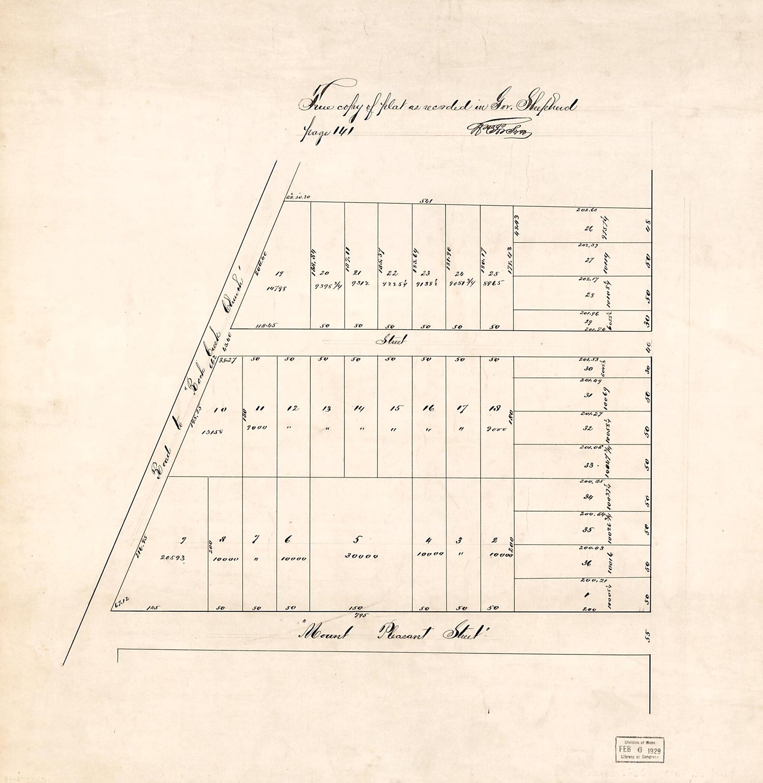 This old map of True Copy of Plat As Recorded In Gov. Shepherd, Page 141 : part of Pleasant Plains, Washington D.C. from 1860 was created by William Forsyth in 1860