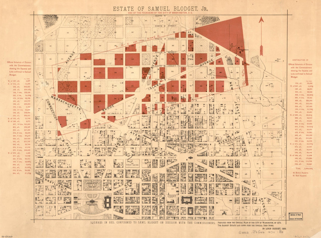 This old map of Estate of Samuel Blodget, Jr. : One of the Founders of the City of Washington, D.C. : Jamaica, Washington D.C. from 1870 was created by Lorin Blodget, Samuel Blodget,  District of Columbia. Board of Commissioners in 1870
