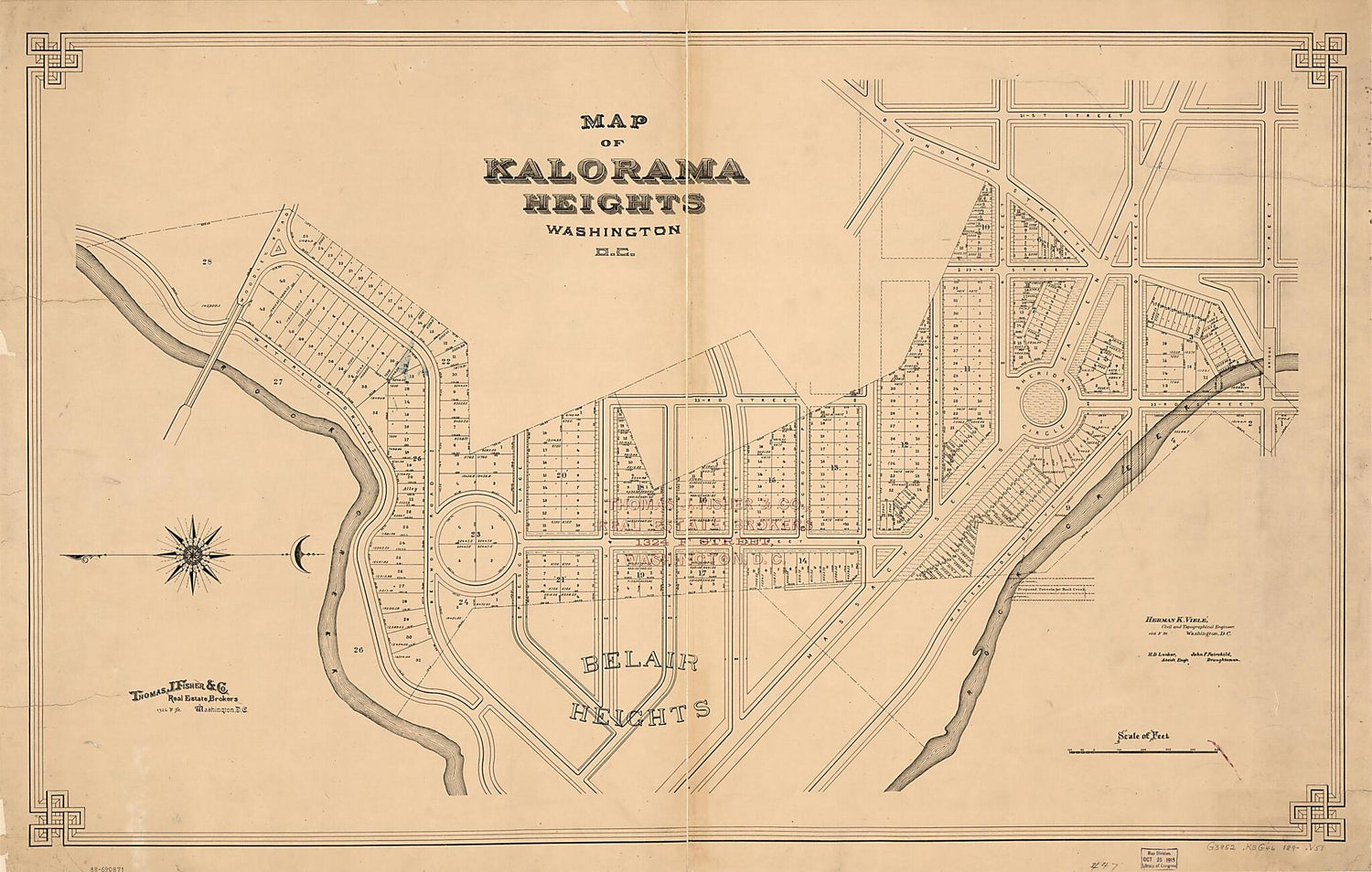 This old map of Map of Kalorama Heights, Washington, D.C from 1890 was created by John F. Fairchild, Henry B. Looker,  Thos. J. Fisher and Co, Herman K. Vielé in 1890