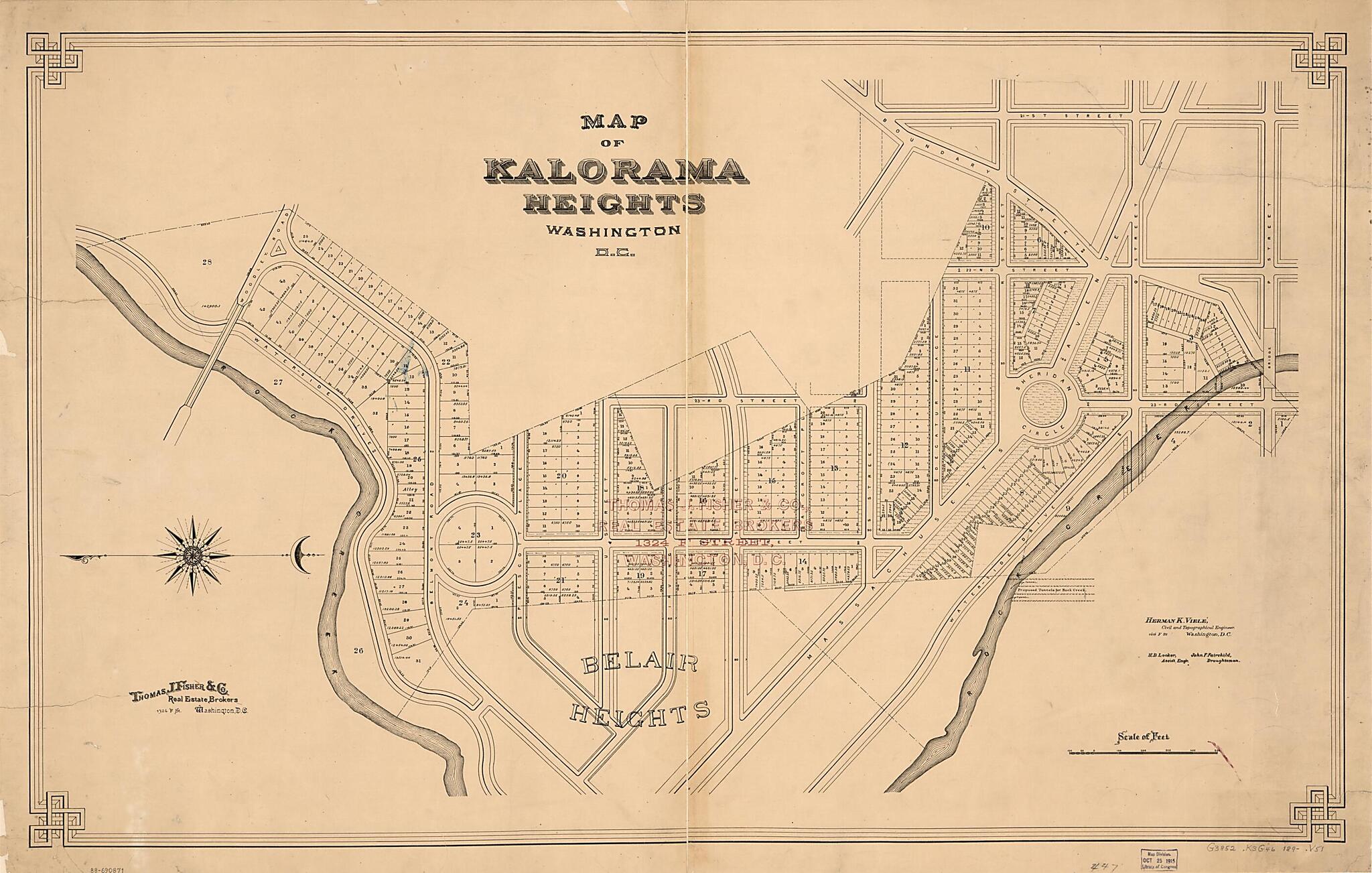 This old map of Map of Kalorama Heights, Washington, D.C from 1890 was created by John F. Fairchild, Henry B. Looker,  Thos. J. Fisher and Co, Herman K. Vielé in 1890