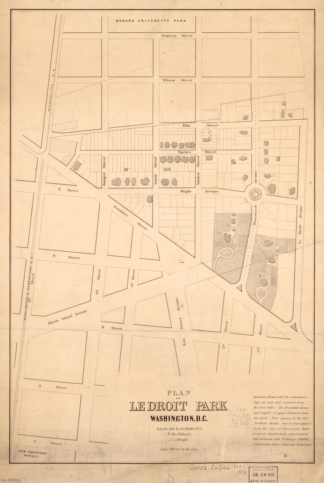 This old map of Plan of LeDroit Park, Washington, D.C from 1880 was created by  A.L. Barber and Co, J. J. Albright, D. McClelland in 1880