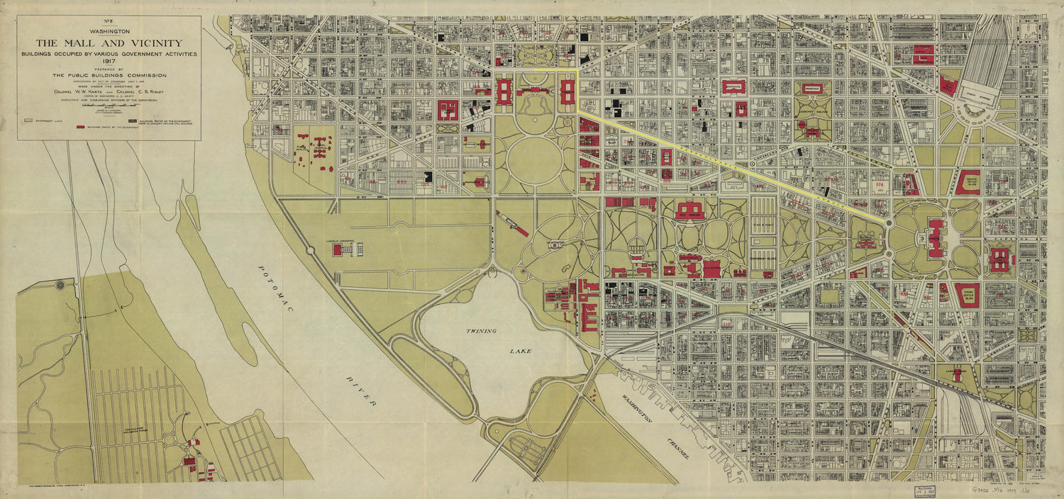 This old map of Washington, the Mall and Vicinity, Public Buildings Occupied by Various Government Activities : from 1917 was created by K. Hilding Beij, W. W. (William Wright) Harts, James G. Langdon, C. S. (Clarence Self) Ridley,  United States. Congre