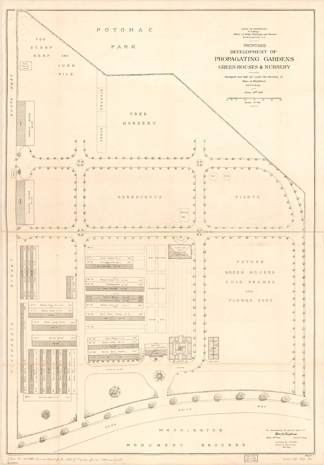 This old map of Houses &amp; Nursery : Washington D.C. from 1901 was created by Theo. A. (Theodore Alfred) Bingham, F. F. Gillen, F. D. Owen,  United States. Army. Corps of Engineers,  United States. Office of Public Buildings and Grounds in 1901