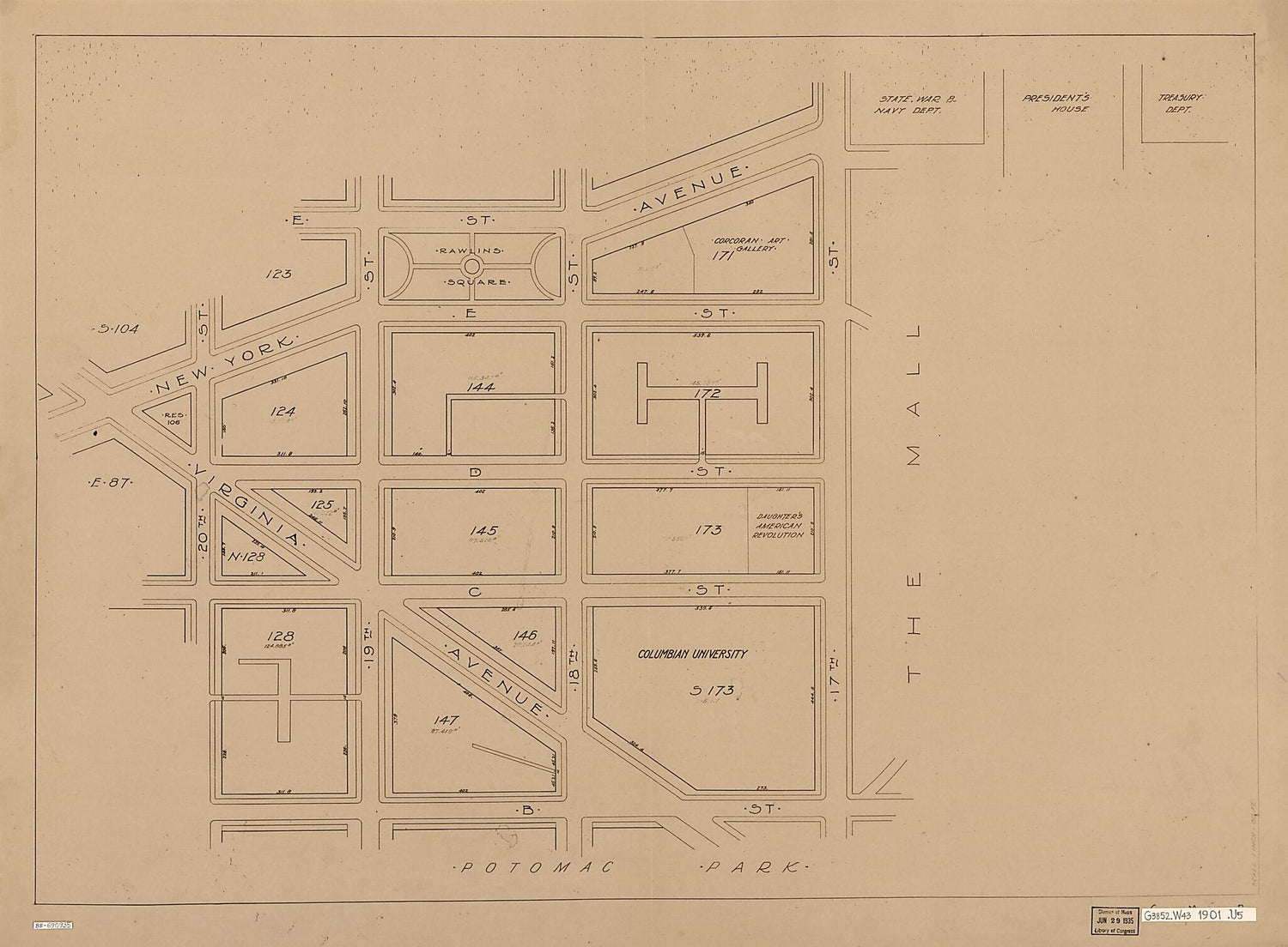 This old map of Map of the West End, Washington D.C. from 1901 was created by Theo. A. (Theodore Alfred) Bingham,  United States. Office of Public Buildings and Grounds in 1901