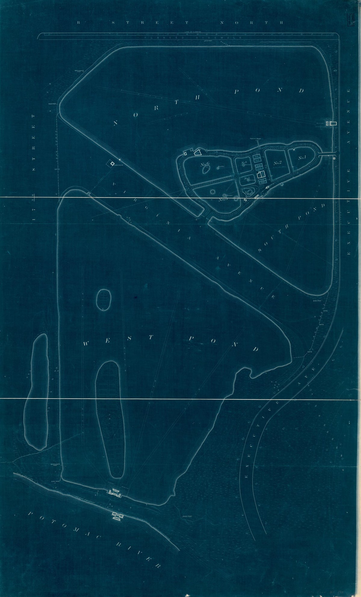 Topographic Map of Fish Propagating Ponds In the Mall, Washington D.C. in 1880 by Relic Map Company