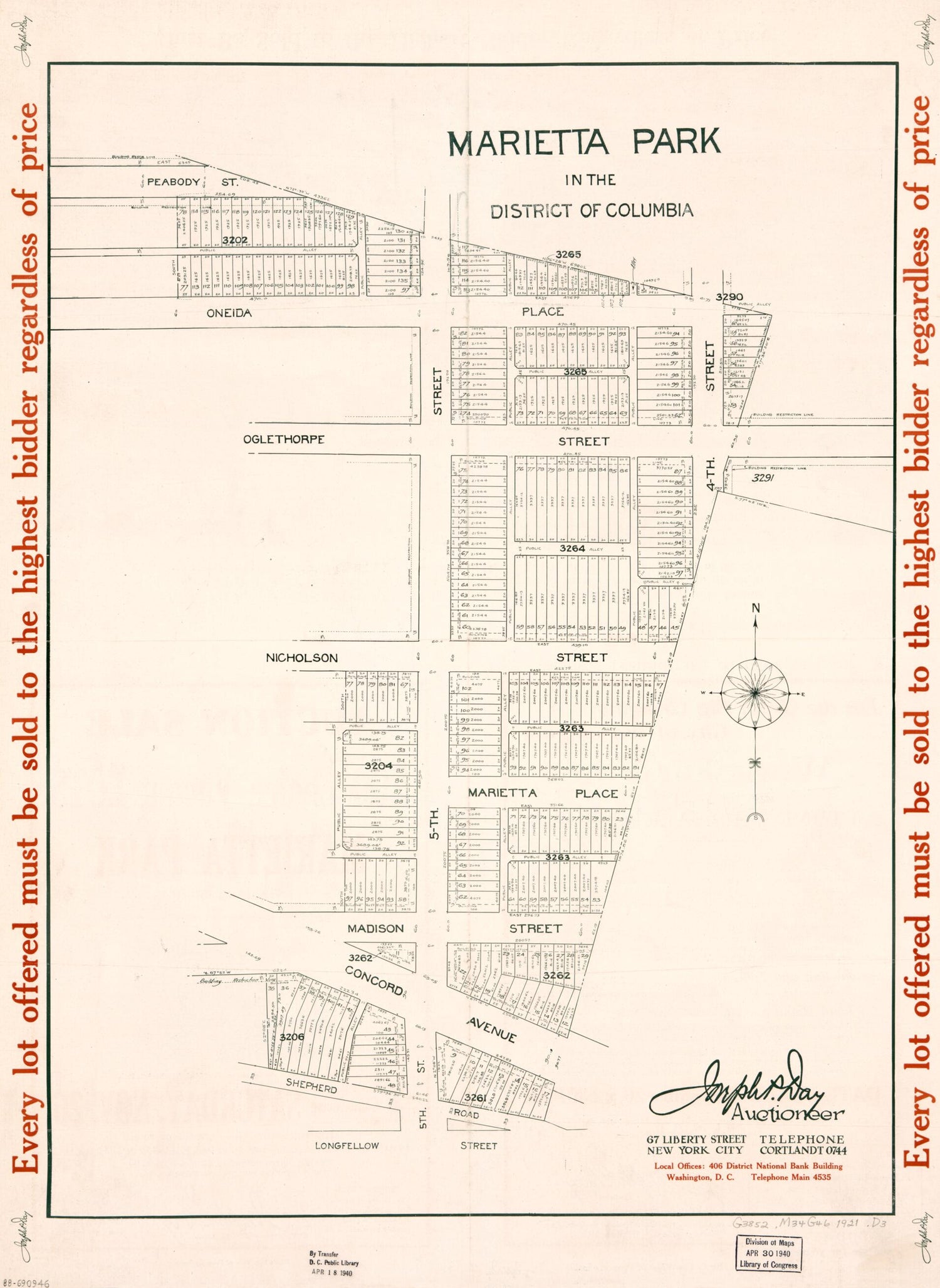 This old map of Marietta Park In the District of Columbia from 1921 was created by Joseph P. Day in 1921