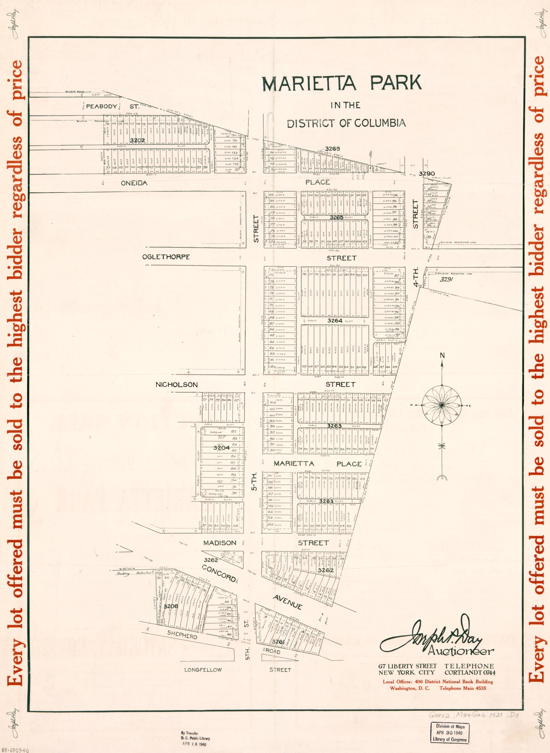 This old map of Marietta Park In the District of Columbia from 1921 was created by Joseph P. Day in 1921